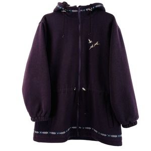 Womens‎ L Cabela's Hooded Jacket Purple Fleece Autumn Log Cabin Geese Embroidery